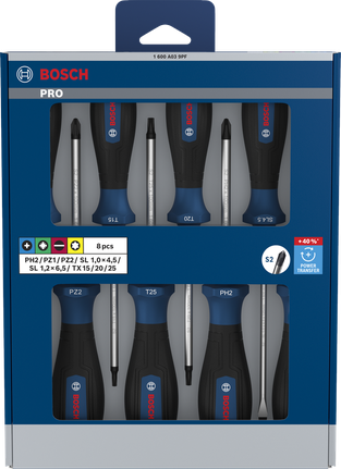 Bộ tua vít Bosch PRO 8 chi tiết với trục S2.